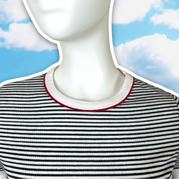 ❤️ TOPSHOP Striped Ribbed Baby Ringer Tee Basic Neutral Goth 90s Y2K Ska Petite - Picture 4 of 9